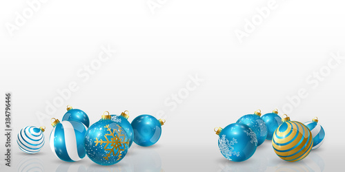 Elegant blue Christmas ball, beautifully placed on the ground for New Year's Christmas decoration.