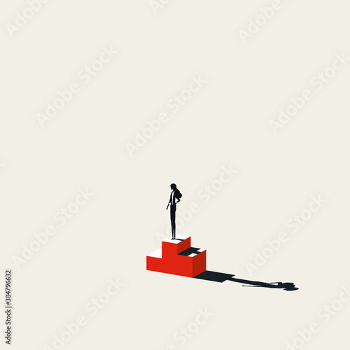 Business woman winner on podium vector concept. Strong, successful female leader.