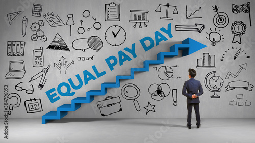 Equal Pay Day Concept with Staircase and Icons photo