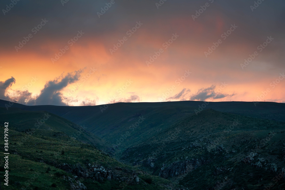 Beautiful sunset mountain landscape in Armenia