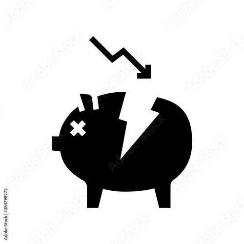 damaged money box glyph icon vector. damaged money box sign. isolated contour symbol black illustration