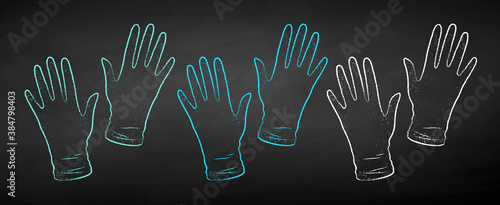 Color chalk drawn set of rubber gloves