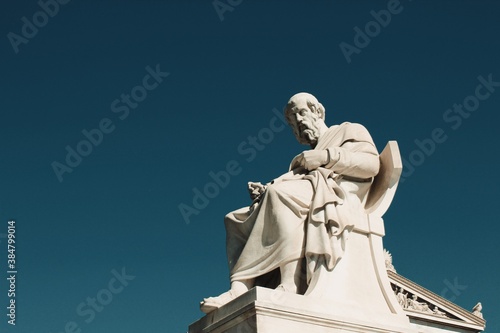 Statue of the ancient Greek philosopher Plato in Athens, Greece, October 9 2020.