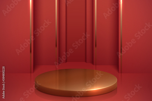 Gold podiun on red background
