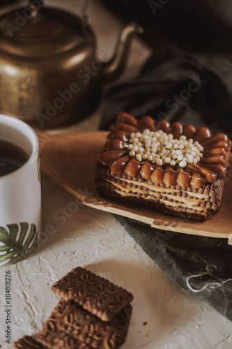 chocotorta chococake and coffee - snack - breakfast photo