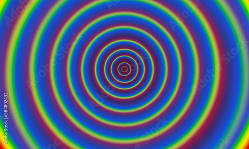 Abstract background with rainbow colored concentric circles. Optical refraction  wave ripple  tunnel movement artistic interpretation