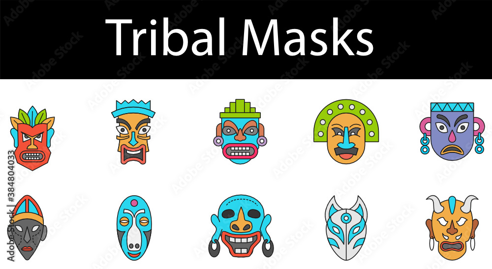 Tiki masks Vector Icon Set, Tribal hawaii totem african traditional wooden Symbol on White background, Ritual and ceremonial masks Concept Design, Animals and Feminine beauty Ancestor Signs Tiki masks Vector Icon Set, Tribal hawaii totem african traditional wooden Symbol on White background, Ritual and ceremonial masks Concept Design, Animals and Feminine beauty Ancestor Signs