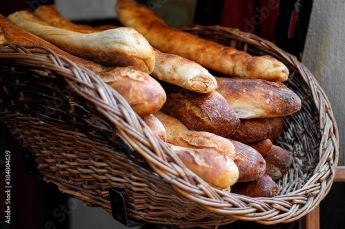 French baguettes in a wicker basket