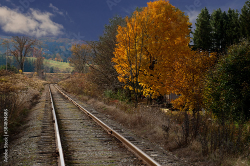 Train track in Caledon, Ontario, Canada, in the fall season