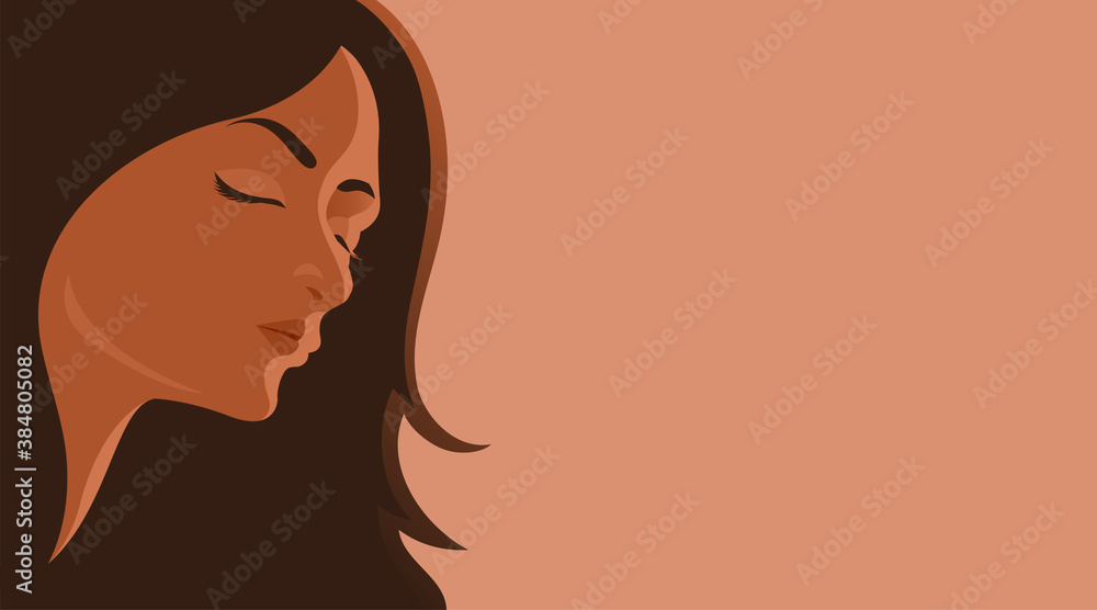 Beautiful girl with closed eyes. Background with place for text. Vector illustration of a female portrait. Beautiful girl with closed eyes. Background with place for text. Vector illustration of a female portrait.
