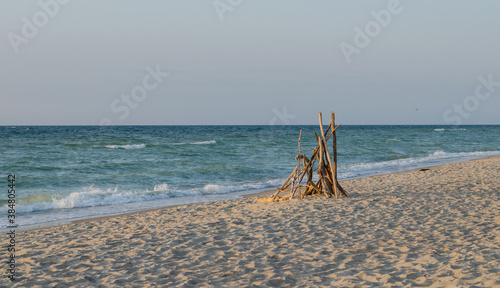 Billede på lærred a weird wooden construction at the beach, curonian spit, kaliningrad region, rus