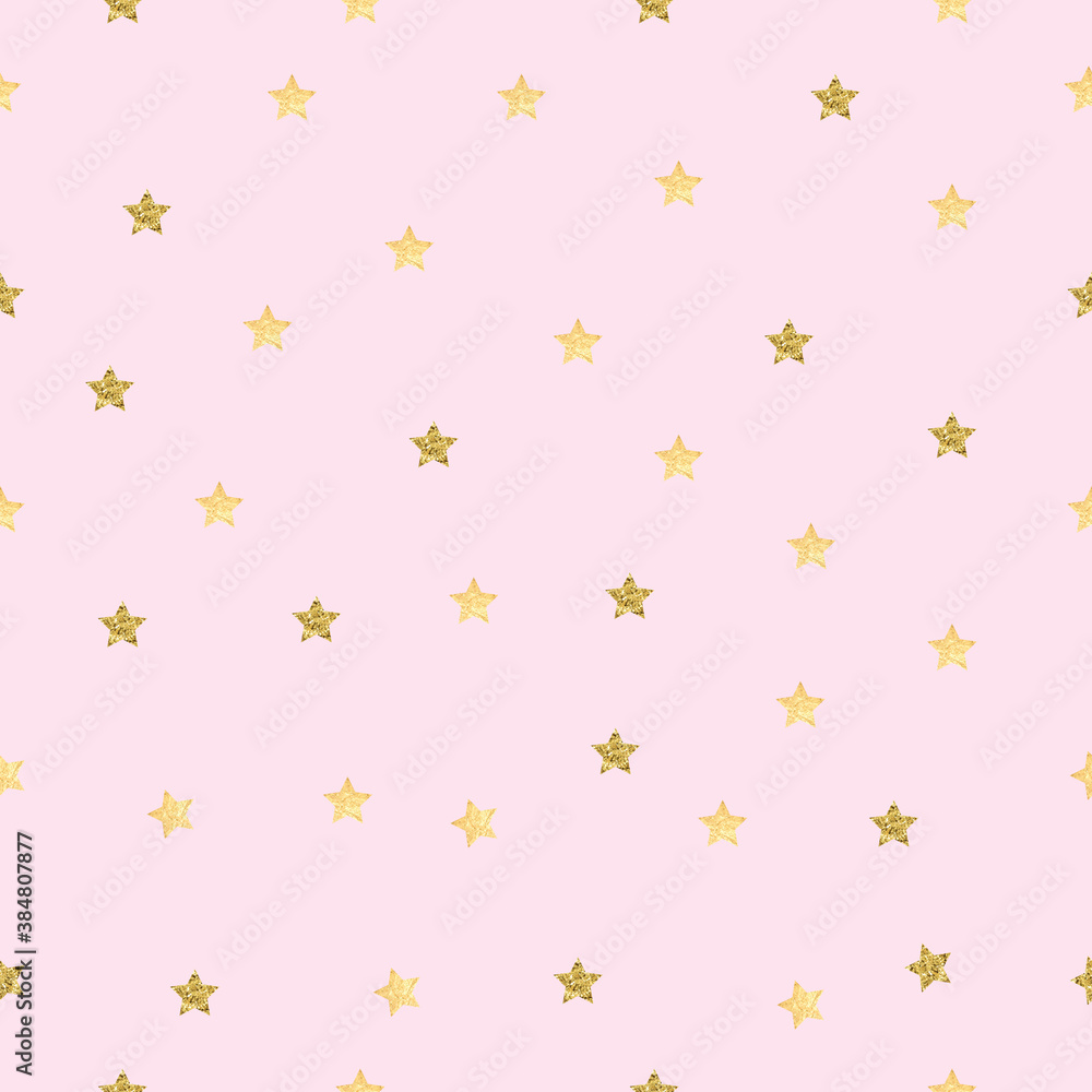 Pink pattern with golden stars, scrapbooking and digital paper