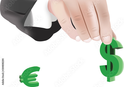 hand of person takes dollar symbol of american currency