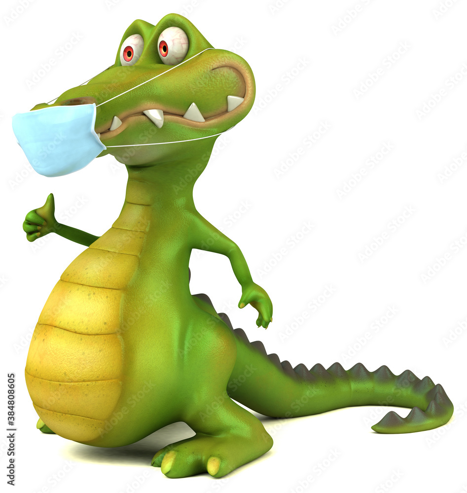 Fototapeta premium Fun 3D cartoon crocodile with a mask