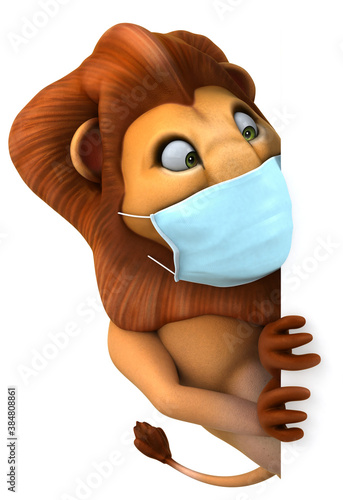 Fun 3D cartoon lion with a mask