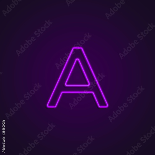 Bright Neon Font with fluorescent pink tubes. Letter A. Night Show Alphabet.