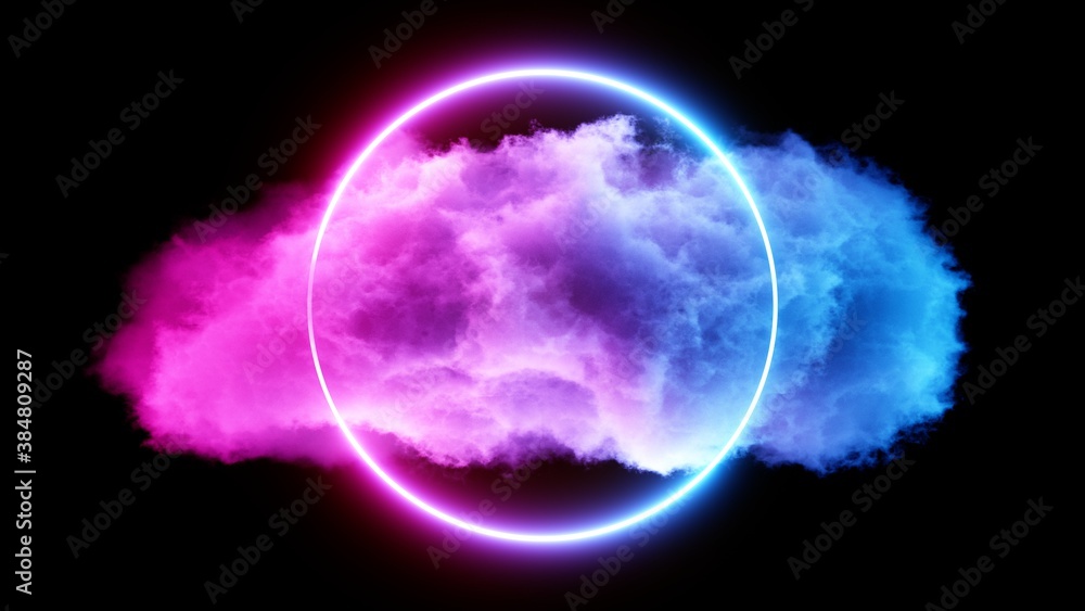 Obraz premium 3D rendering Cloud with Glowing Neon Lights on dark background