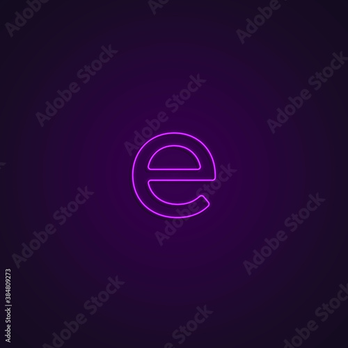 Bright Neon Font with fluorescent pink tubes. Small letter e. Night Show Alphabet.