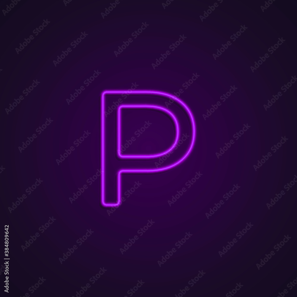 Bright Neon Font with fluorescent pink tubes. Large capital letter P. Night Show Alphabet. Bright Neon Font with fluorescent pink tubes. Large capital letter P. Night Show Alphabet.