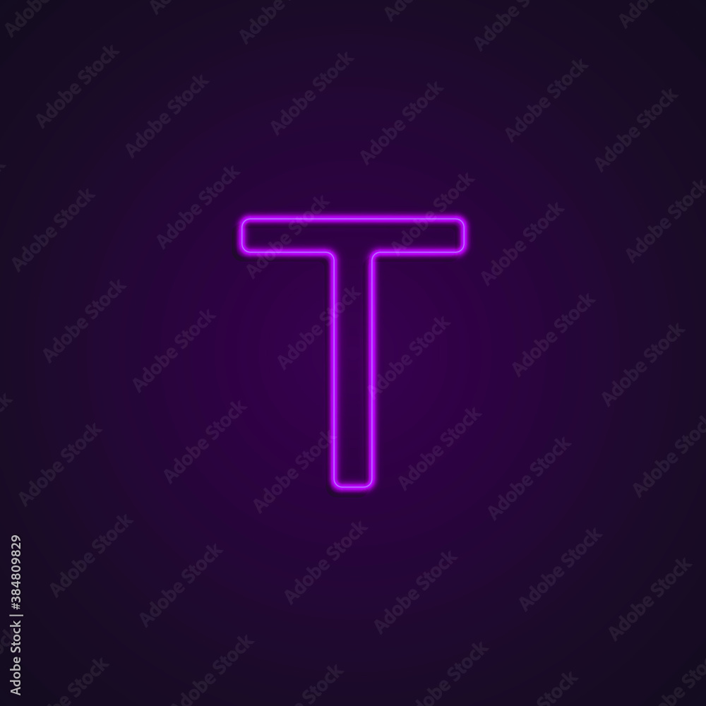 Bright Neon Font with fluorescent pink tubes. Large capital letter T. Night Show Alphabet. Bright Neon Font with fluorescent pink tubes. Large capital letter T. Night Show Alphabet.