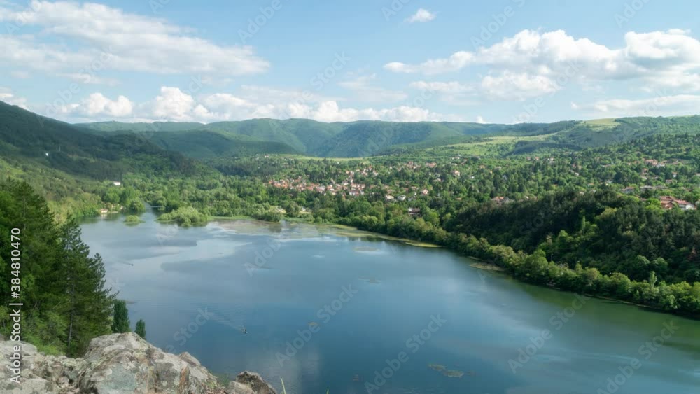 Panoramic view from above, Pancharevo Lake, Bulgaria, timelapse Panoramic view from above, Pancharevo Lake, Bulgaria, timelapse