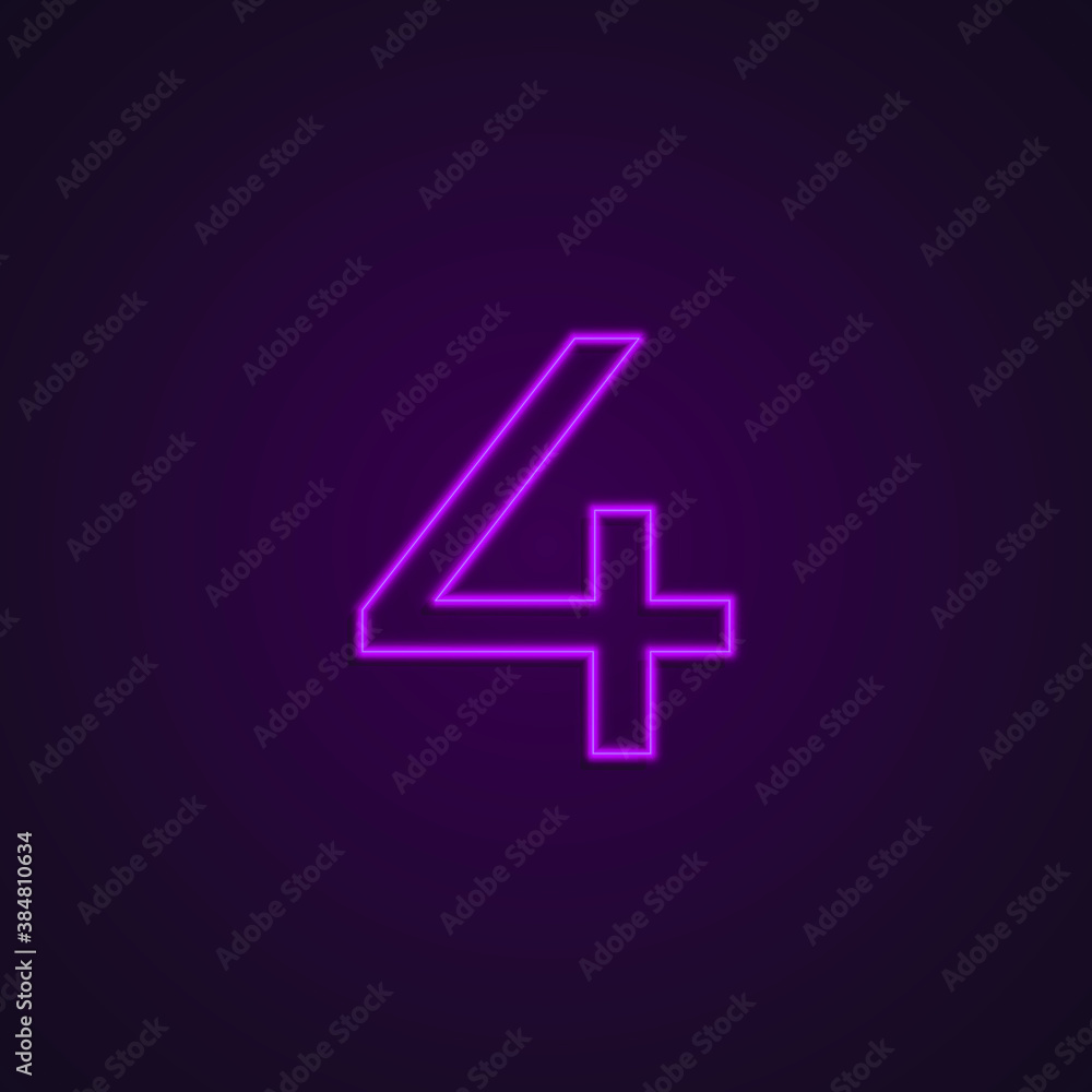Bright Neon Font with fluorescent pink tubes. Number 4. Night Show Alphabet. Bright Neon Font with fluorescent pink tubes. Number 4. Night Show Alphabet.