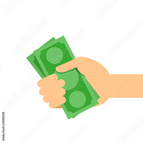 money banknote dollar in hand holding isolated on white, illustration money in hand, savings money concept