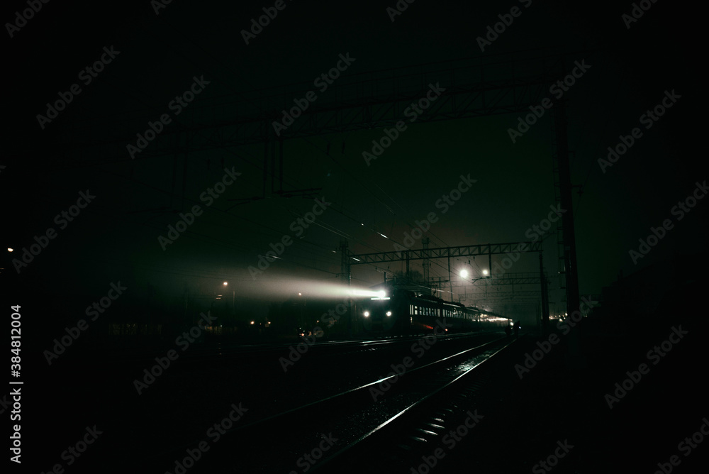 Night train in the fog