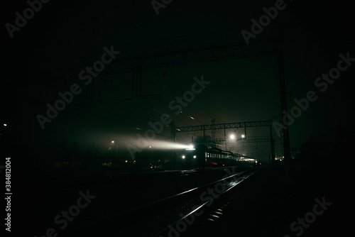 Night train in the fog