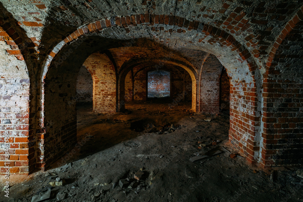 Dark and creepy vaulted red brick dungeon Dark and creepy vaulted red brick dungeon