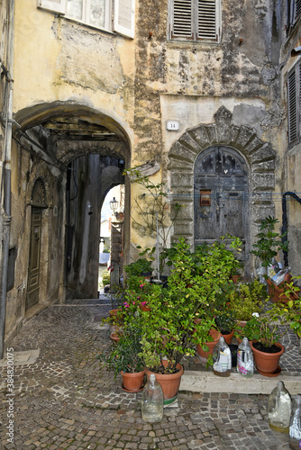 An alley among the old houses of Fiuggi  a medieval village in the Lazio region.