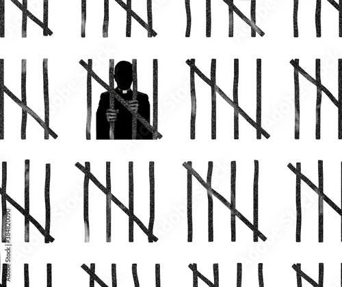 Foto A priest in a white collar is seen behind bars with lines counting the days until release