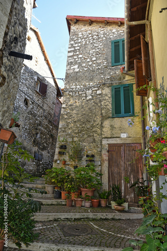 Fototapeta Naklejka Na Ścianę i Meble -  An alley among the old houses of Fiuggi, a medieval village in the Lazio region.
