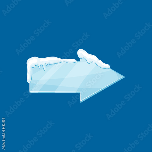 Snow frozen icicle arrow banner vector illustration isolated on blue background.