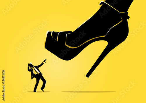 A woman shoe stepping on businessman