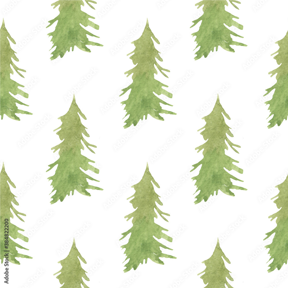 Seamless pattern with watercolor Christmas trees. Christmas background, holiday, winter, new year. For print, textile, wallpaper.