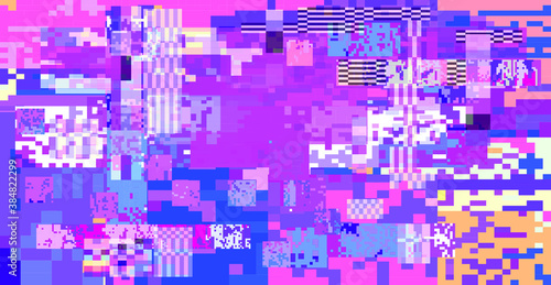 Glitch datamoshing camera effect. Retro VHS background like in old video tape rewind or no signal TV screen. Vaporwave style vector illustration. © local_doctor
