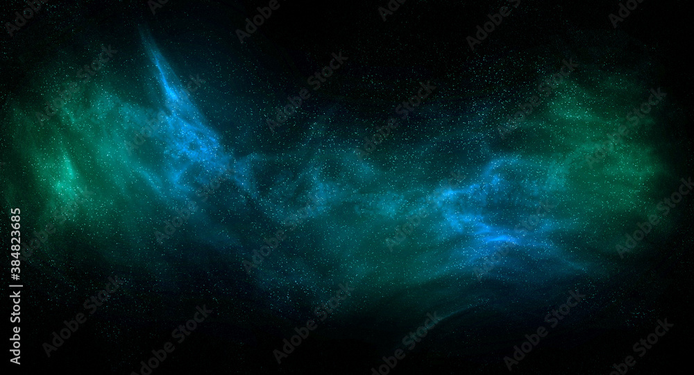 abstract green and blue background with galaxy nebula