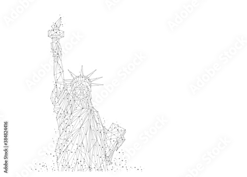 Polygonal Statue of Liberty.New York landmark. American symbol. low poly black lines and dots. Vector illustration.
