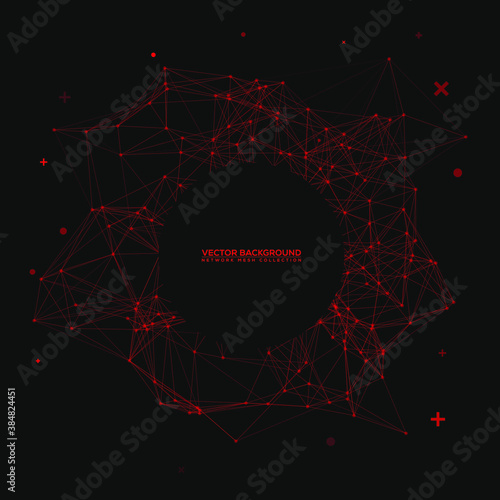 Abstract Polygonal Dark Background with Red Connecting Dots and Lines | Futuristic Vector Design