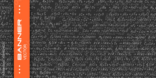 Chemical formulas on a black background .School writing board .Scientific research - vector .  © Aliaksandr