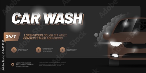 Vector layout with car. Design for advertising a car wash service. Adapt for poster, flyer, banner or social media.