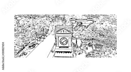 Building view with landmark of Bhagalpur is a city of historical importance on the southern banks of the river Ganges. Hand drawn sketch illustration in vector.