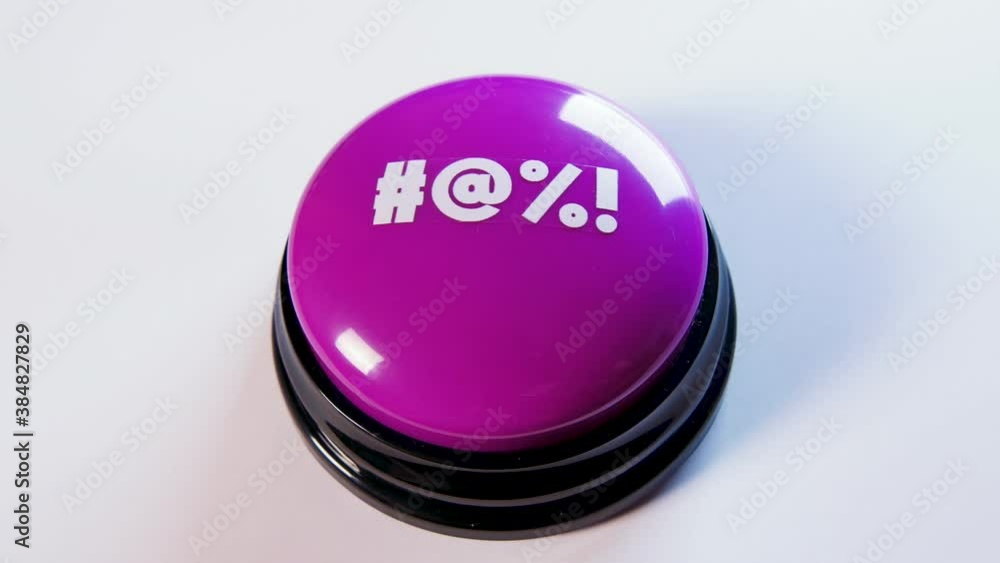 Woman pushing a button with swear words. Bad words or slang on a website, online forum,