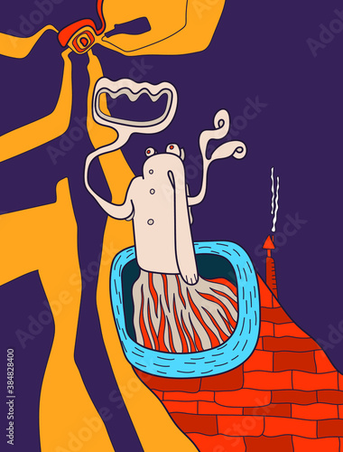 Vector illustration with unusual artwork. Hope to touch a mysterious light source