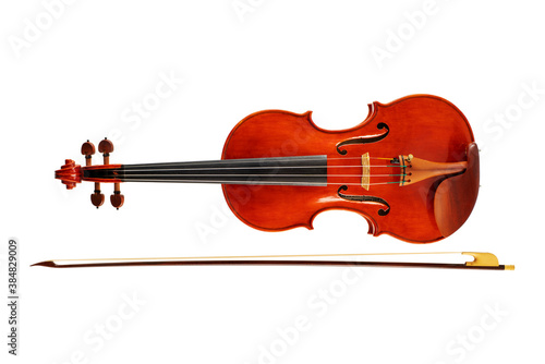 Violin and archet isolated on a white background