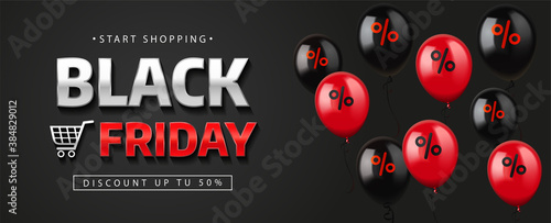 Black friday sale banner with balloons. Vector illustration