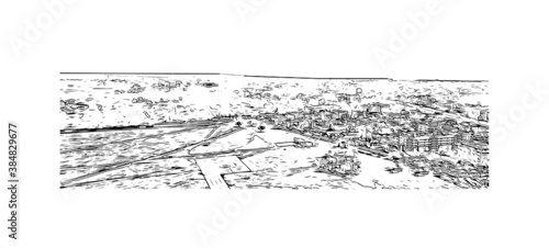 Building view with landmark of Bhagalpur is a city of historical importance on the southern banks of the river Ganges. Hand drawn sketch illustration in vector.
