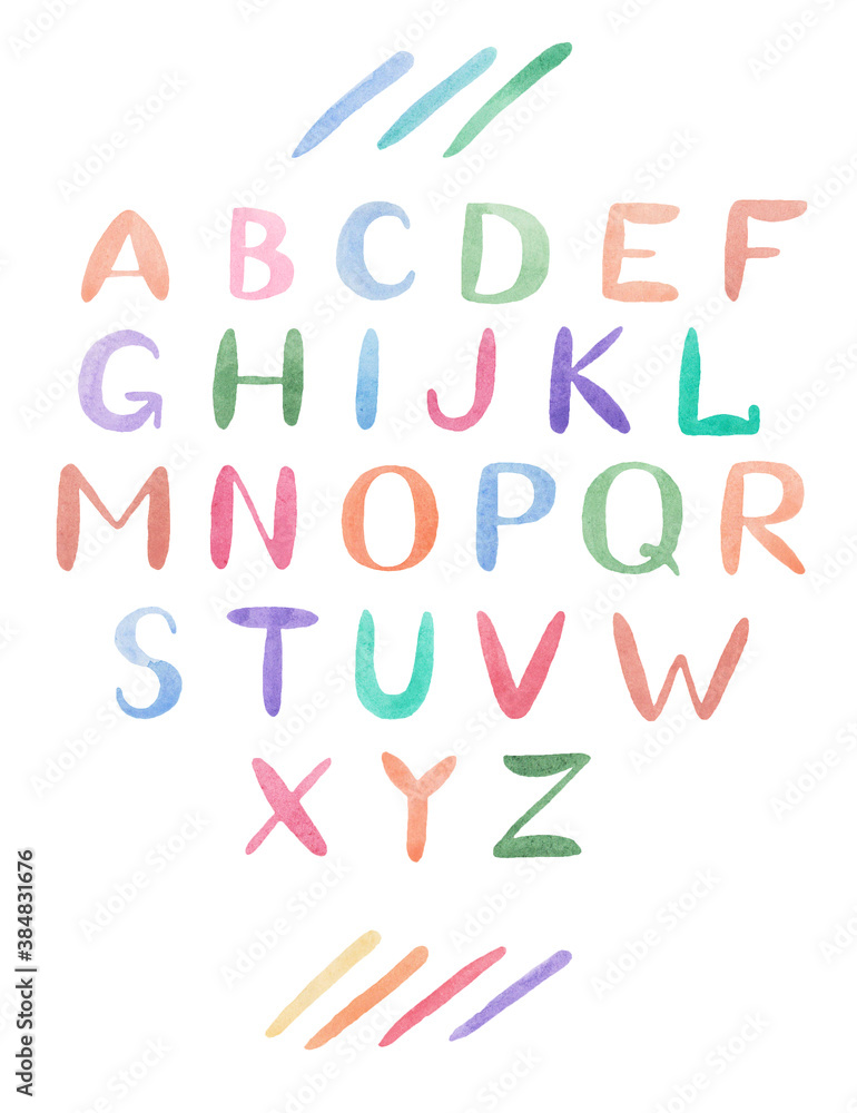 Colorful Watercolor Alphabet hand draw abc Letters
