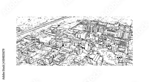 Building view with landmark of Bhagalpur is a city of historical importance on the southern banks of the river Ganges. Hand drawn sketch illustration in vector.
